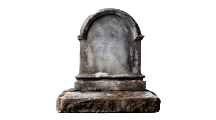 Isolated weathered tombstone against a transparent background