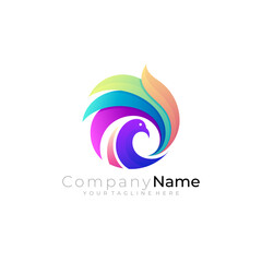 Peacock logo symbol and colorful style, 3d colorful style