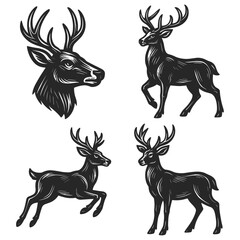 set of black silhouettes of  deer