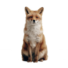 Obraz premium A magnificent fox sits gracefully, showcasing its rich fur and keen eyes, exuding an air of intelligence and wild beauty in an isolated setting.