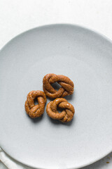Overhead view of alkaki northern nigerian snack, Hausa doughnut made with wheat and sugar paste or honey