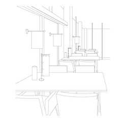 商業施設内の商談スペースを描いた線画