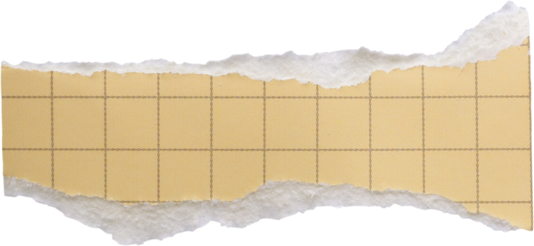 piece of yellow graph cardboard paper tear isolated on white background
