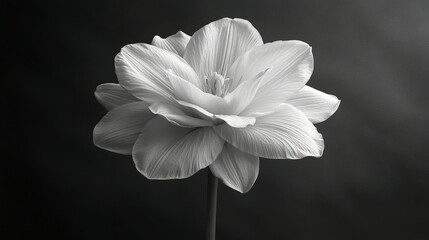 Luminous White Flower Unfurling in Dramatic Monochrome Still Life