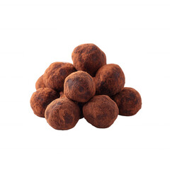 A tempting pile of chocolate truffles dusted with cocoa powder on a white isolated background. Perfect for dessert lovers and chocolate enthusiasts.