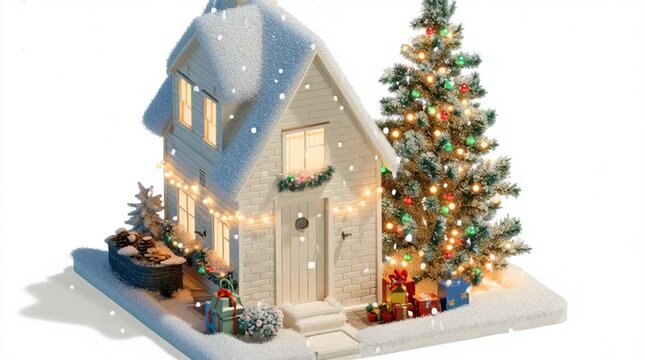 Snow Covered Cottage Christmas Scene being festive and illu