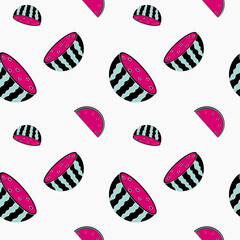 Bright and colorful watermelon pattern on white background for summer decor and fabric design