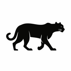 Obraz premium Silhouette of a sleek black panther walking confidently across a white background.