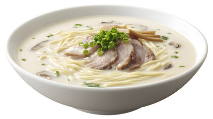 Delicious Bowl of Authentic Hakata Ramen with Tender Pork and Creamy Bone Broth Topped with Green Onion