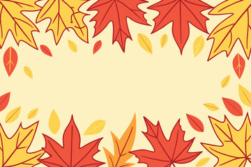 Autumn Leaves Border With Copy Space On A Creamy Yellow Background fall frame