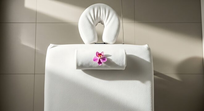 Tranquil spa bed with delicate orchid accent conveying relaxation and luxury experience