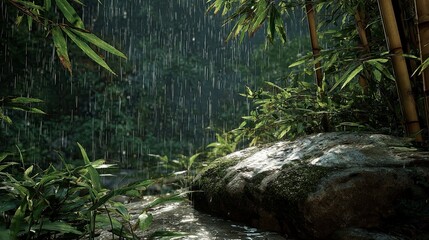 Tropical rain forest during downpour