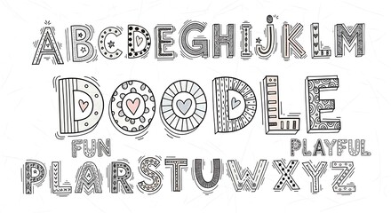 Whimsical Hand-Drawn Doodle Alphabet with Fun Lettering and Playful Designs for Creative Projects