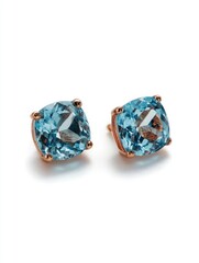 Sky-blue square gemstone studs in rose gold