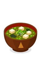Bowl of miso soup with tofu, seaweed and sesame