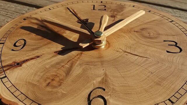 Wooden clock made from a tree slice