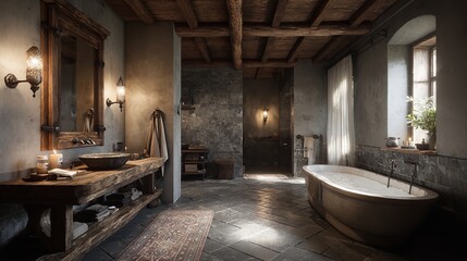 Relaxing Spa Interior with Dim Lighting and Wooden Accents