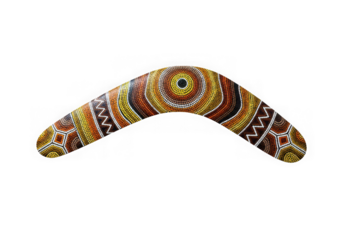 Authentic australian aboriginal boomerang with traditional dot painting art isolated on transparent background