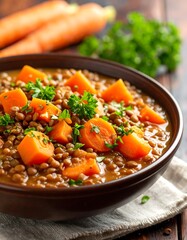 Bowl of lentil and carrot stew