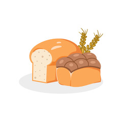 Wheat bread icon vector illustration designed in cartoon flat style. Pastry concept design for bakery menu. 