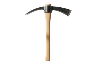 Traditional pickaxe with a wooden handle isolated on transparent background