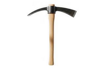 Traditional pickaxe with a wooden handle isolated on transparent background