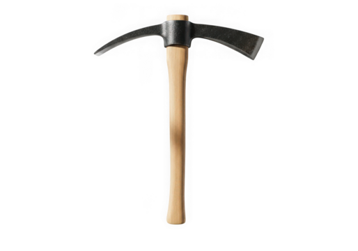 Traditional pickaxe with a wooden handle isolated on transparent background