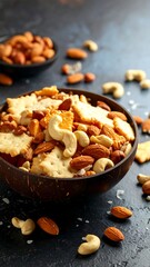 Bowl of mixed nuts and crackers