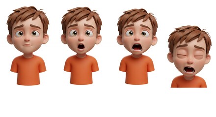 Animated boy expressions cartoon illustrations