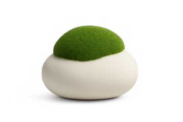 3d rendered white stone blanketed in lush green grass, floating on transparent backdrop for clean graphic design implementation