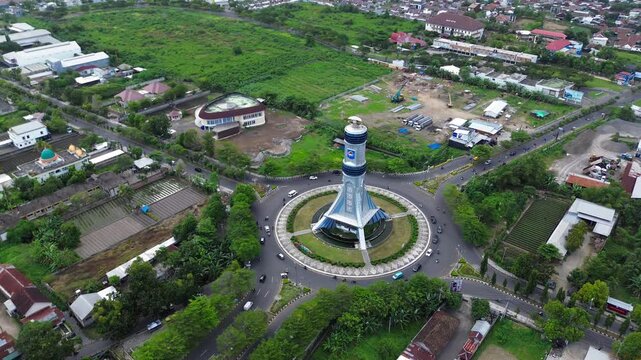 Aerial view of the city Monumen Mataram Metro or Tugu Mataram. The newest icon from the city of Mataram Indonesia. Lombok, Indonesia, May 31, 2025