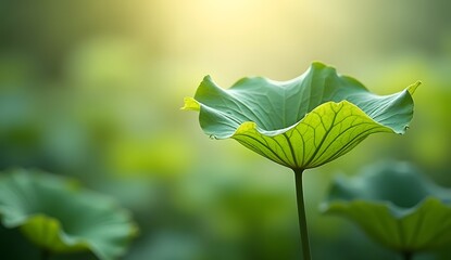 Green Lotus Leaves with Sunlight in Nature