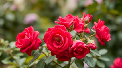 Vivid Red Roses in Bloom