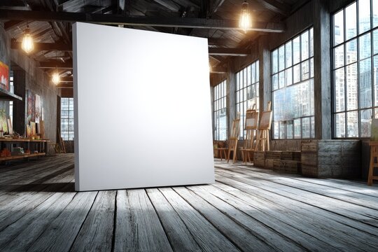 Blank canvas in a loft-style art studio