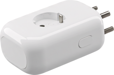 Modern White Smart Plug Adapter with European Style Prongs Angled View.