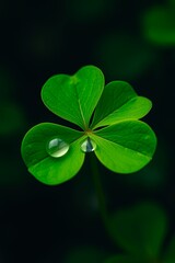 Elegant Four-Leaf Clover with Dew Drops