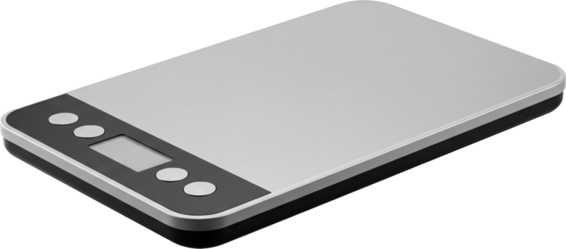 Sleek Silver Digital Kitchen Scale with Black Accents.