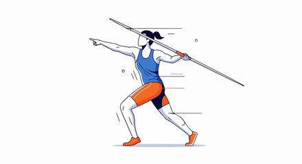 Dynamic female athlete powerfully throws javelin, focusing on strength and athletic performance during competition