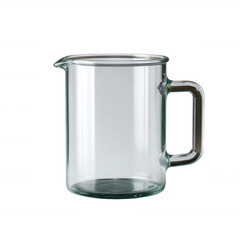 Transparent glass measuring cup with handle on a white isolated background, perfect for cooking or baking.