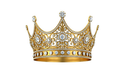 3d illustration of golden crown with diamonds isolated on transparent background