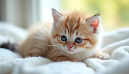 Adorable Cute Kitten Resting In Cozy Bed