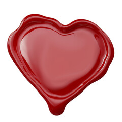 red heart shaped wax seal on white background.