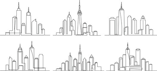 Modern City Skyline Line Art – Urban Skyscrapers and Architectural