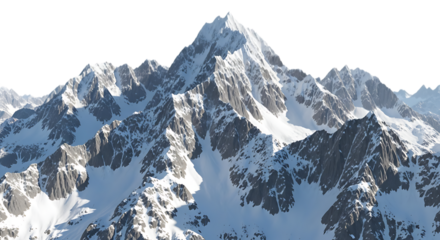 3d illustration of a majestic snowcovered mountain range with sharp, rugged peaks under a clear sky, showcasing the grandeur of natures winter landscape isolated on transparent background