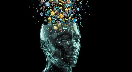A glass head cracks under the strain of information overload, a powerful metaphor for data deluge, burnout, and cognitive stress.