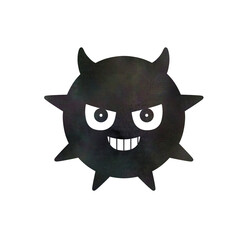 Grinning Tooth Decay Bacteria Watercolor Icon Illustration