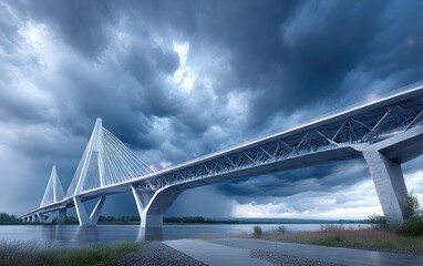 Fototapeta premium Modern bridge under stormy sky
