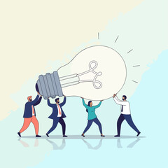 Teamwork and Innovation Concept with People Carrying Lightbulb Illustration