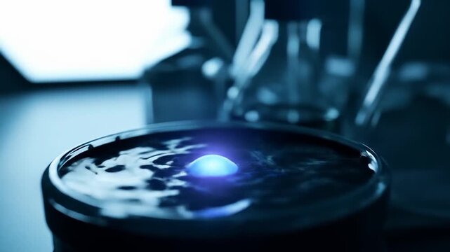 Mysterious Glowing Orb in Liquid: Science Lab Experiment, Futuristic Concept
