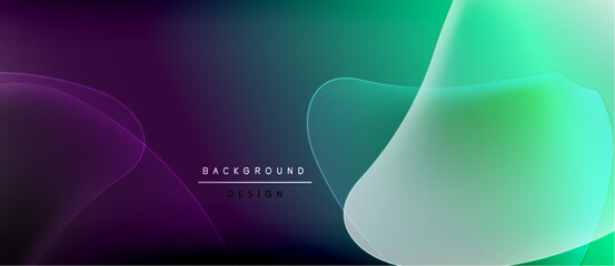 Abstract fluid shapes blend purple, teal, green hues. Modern design evokes movement, energy, visual interest. Background features text background design.